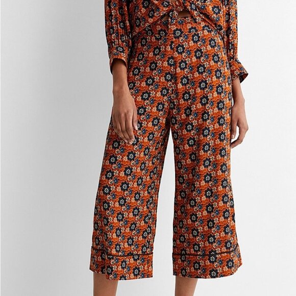 NEW Smythe Printed Wide Leg Cropped Pants Batik Floral Size XS Rust Floral Boho - Picture 11 of 12